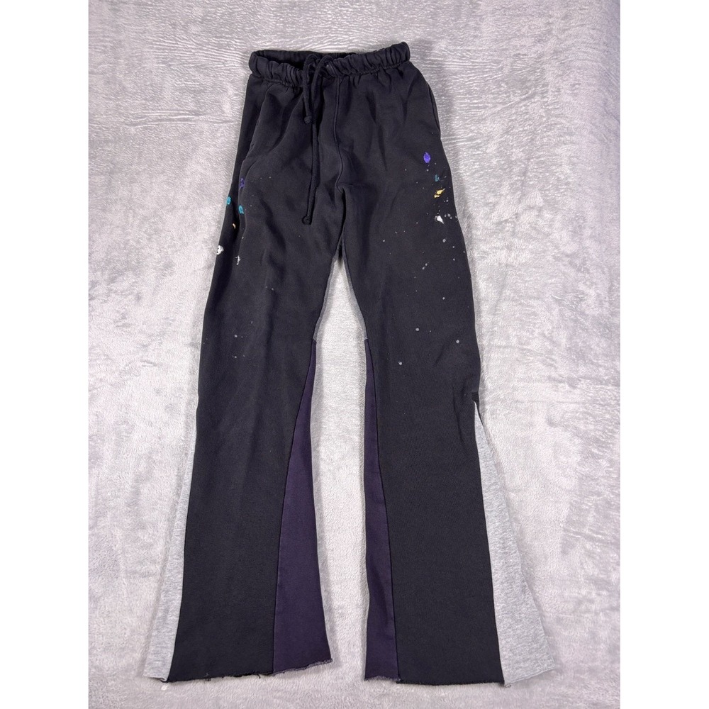 Mnml Flare Sweatpants Mens M Black Colorblock Drawstring Elastic Waist Raw Hem